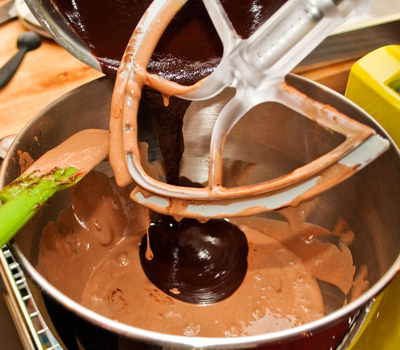 mixing in the chocolate