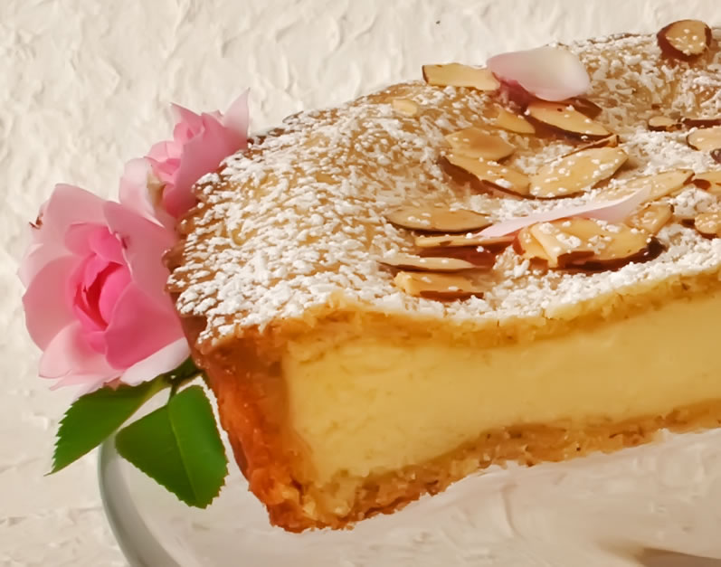 Lemon & Rose Petal Ricotta Tart with Toasted Almond Crust (Torta della Nonna)