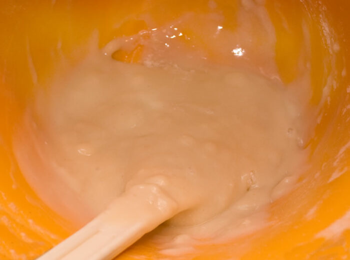 mixing cake batter for Apricot Ginger Peasant Cake