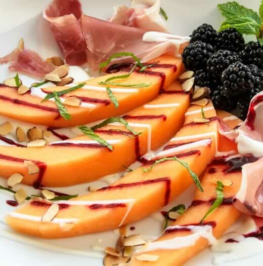 uscan Melon & Blackberry Salad with Yogurt Chevre Dressing & Pancetta | LunaCafe