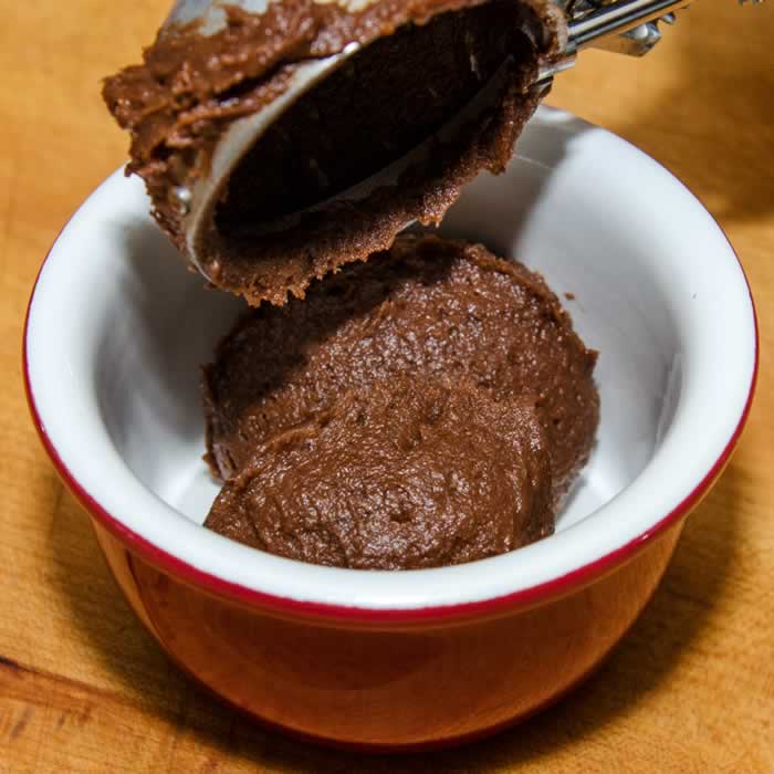 Scooping Batter for Mexicano Chocolate Pudding Cake 