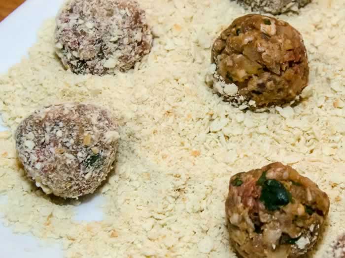 Breading Forming Meatballs for Ingredients for Moroccan Kefta Tagine (Spicy Meatballs with Tunisian Tomato Sauce, Olives & Preserved Lemon)